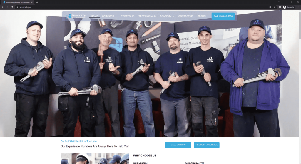 Screenshot of our website - Wrench It Up plumbing and mechanical